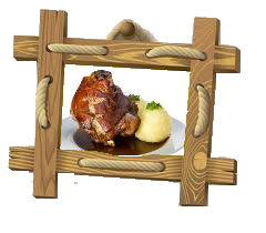 Codillo asado, patatas a lo pobre